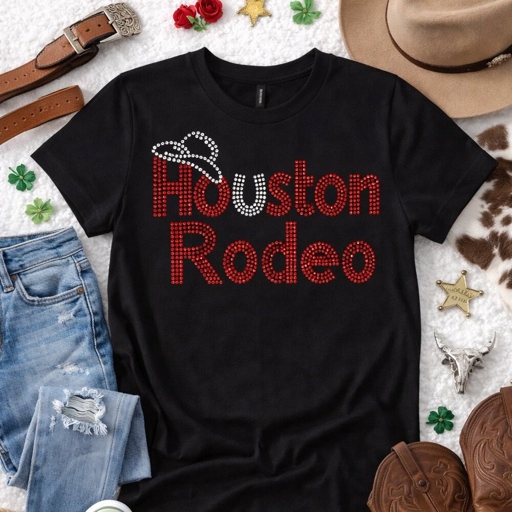 Houston Rodeo Rhinestone Shirt, Western Bling Tee, Cowgirl Sparkle Top, Texas Ro
